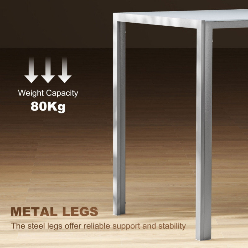 120cm Rectangle Dining Table, 4 Seater Kitchen Table with Sleek Tempered Glass Tabletop and Sturdy Metal Legs, Modern Space-Saving Dining Table for Dining Room, Kitchen and Small Apartment, Grey