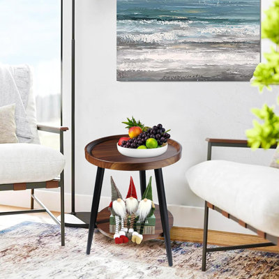 Mid Century Modern Round Side Table With 2-Tier Design, Sturdy Metal Frame And Warp-Resistant MDF Top, Compact End Table For Living Room