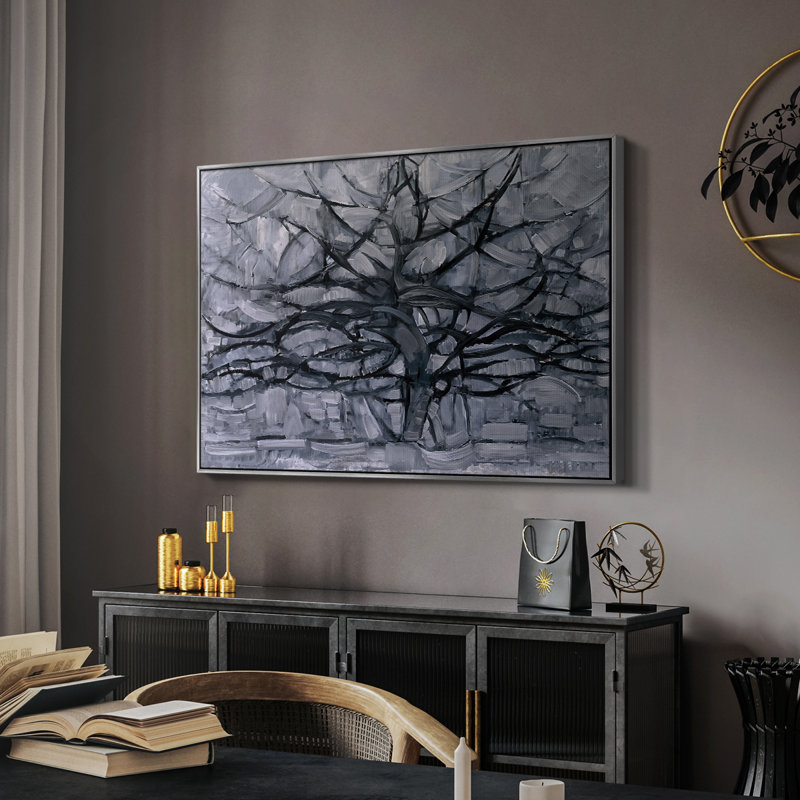 «The Grey Tree» par Piet Mondrian, toile tendue avec châssis, 26 x 40, Argent