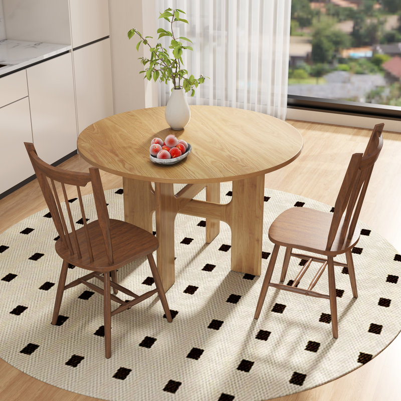 Modern Farmhouse Dining Set - Cross-Leg Round Table & Windsor Chairs - 3/5-Piece Kitchen Set, Natural/Walnut