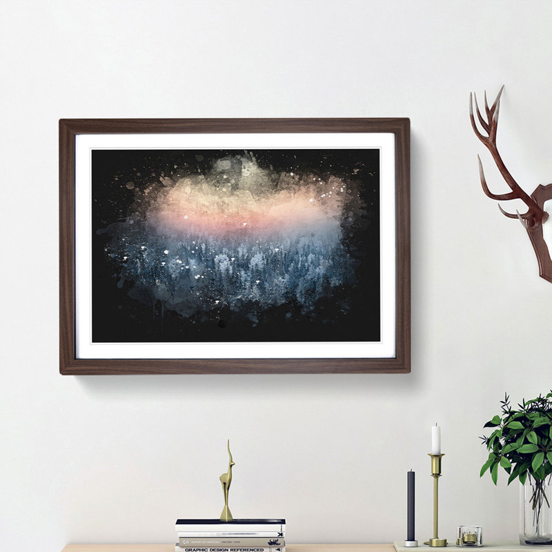 Sun High over Winter a Forest - Picture Frame Graphic Art Print, 24cm H x 33cm W x 2cm D, Walnut Framed