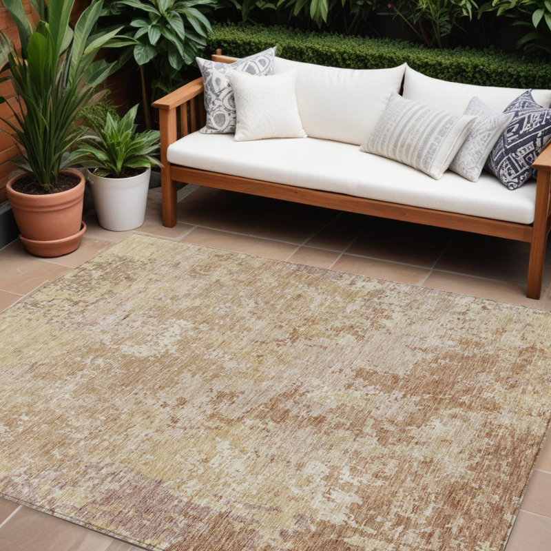 Tapis intérieur lavable abstrait cuivré et beige 8 pi x 10 pi