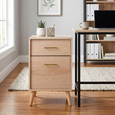  Classeur à 2 tiroirs - Petit classeur en bois avec 2 tiroirs de rangement et barre à dossiers réglable - Tiroirs sous le bureau pour l'organisation et le rangement du bureau personnel (naturel)