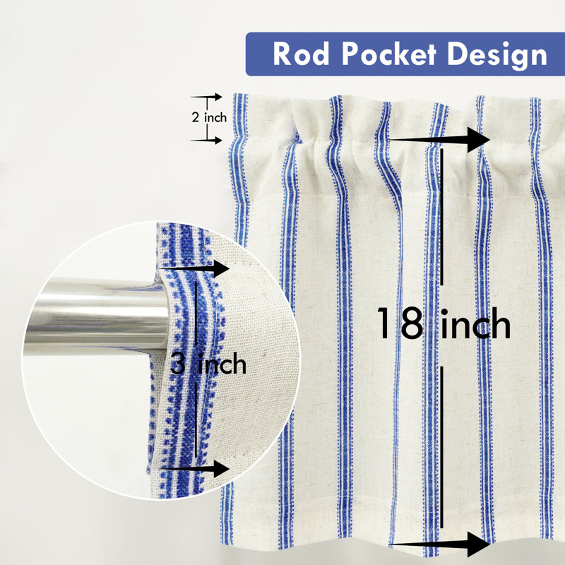 Cantonnière de cuisine à rayures verticales à double couche Mudge Farmhouse, L 52 po x L 18 po, Bleu marine
