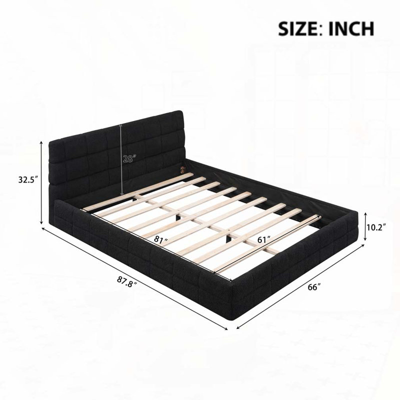 Lit plateforme en tissu d'ameublement, Noir, noir, noir, noir