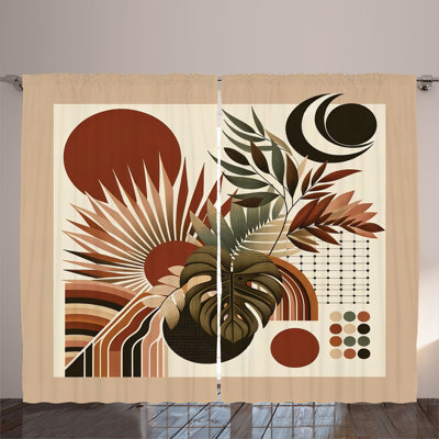 Ambesonne Curtains 2 Panel Set, Abstract Mid Century Boho, Redwood Beige and Black -  p_429436_108x63