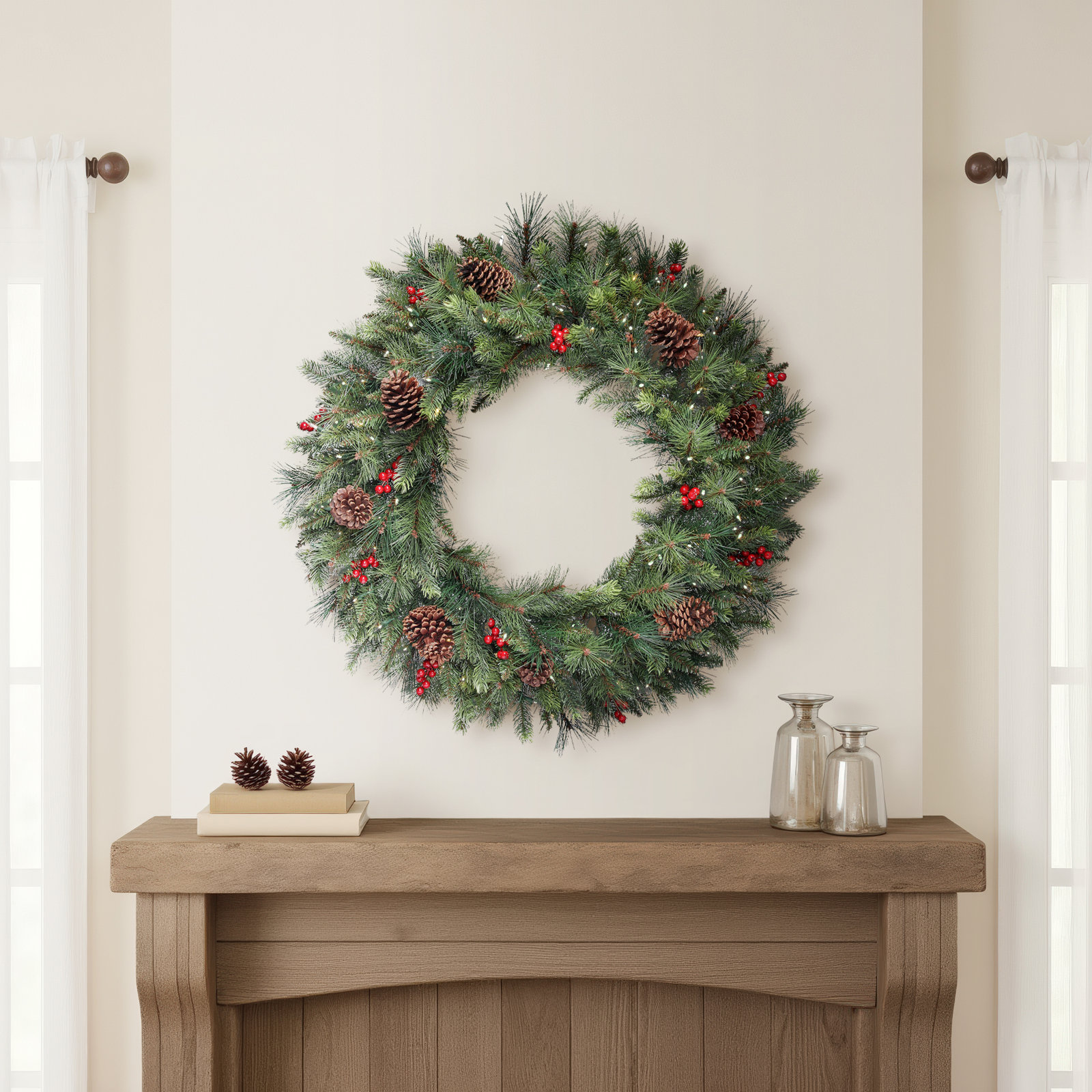 36" LED Forest Berry Fir Wreath