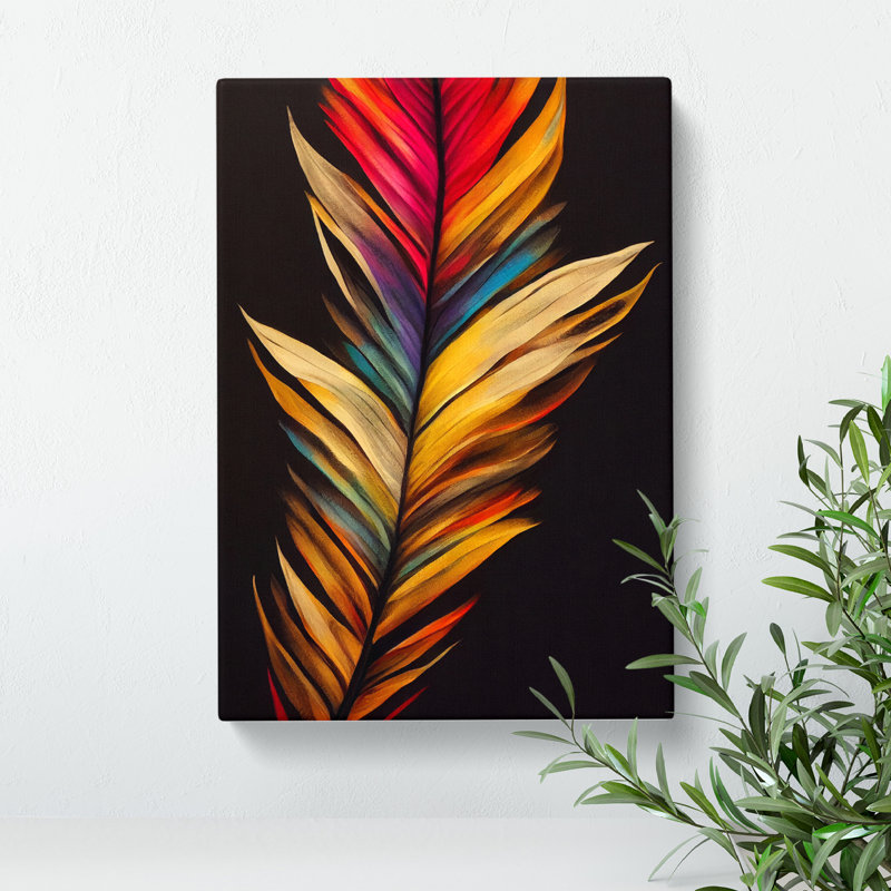 Colourful Feather No.2 - Print, Wrapped Canvas, 60cm H x 40cm W x 3cm D, No Matte