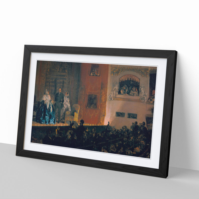 Theatre of Gymnase by Adolph Menzel - Picture Frame Painting, 36cm H x 48cm W x 2cm D, Black