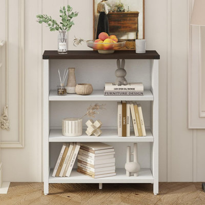 Small Bookshelf For Small Space, 3 Tier Bookcase, Farmhouse Wood Low Book Case, Short Storage Book Shelf For Home Office, Living Room, Bedroom