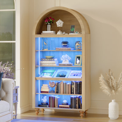Arched Bookcase With Led Lighting, Adjustable Shelves & Decorative Display Space – Modern Storage Cabinet For Living Room, Home Office, Or Bedroom by George Oliver