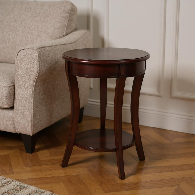 Table de bout ronde 26 "en bois brun foncé et bois avec tablette