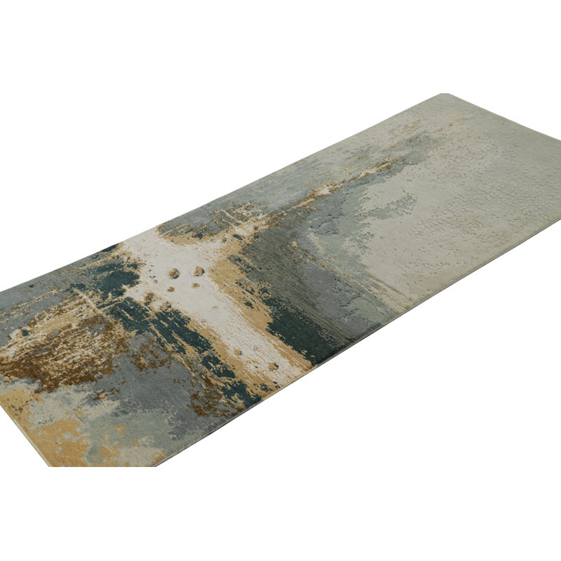 Rug & Kilim’S Abstract Runner Rug In Gray, Gold And Blue Patterns