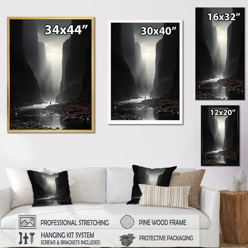 Décoration murale noir et blanc Canyon I - Canyon, 44" H x 34" W, Encadrement argenté