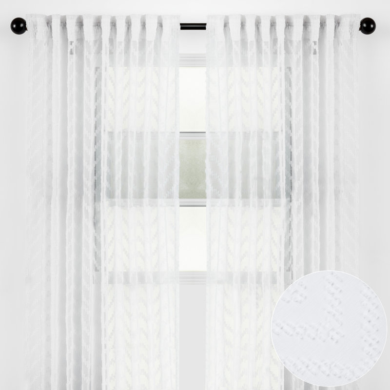Rideaux transparents géométriques Mannsville, Blanc, 52 po x 63 po