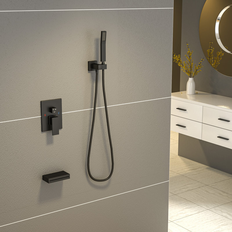12 inch Shower System Ceiling Mounted Rainfall Shower Head with Handheld Sprayer, Waterfall Tub Spout and Rough-in Valve