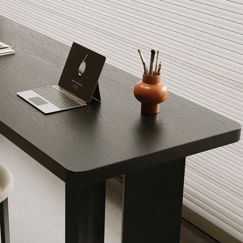Bureau d'écriture rectangulaire en bois massif noir, H 29,53 po x l 86,61 po x P 27,56 po