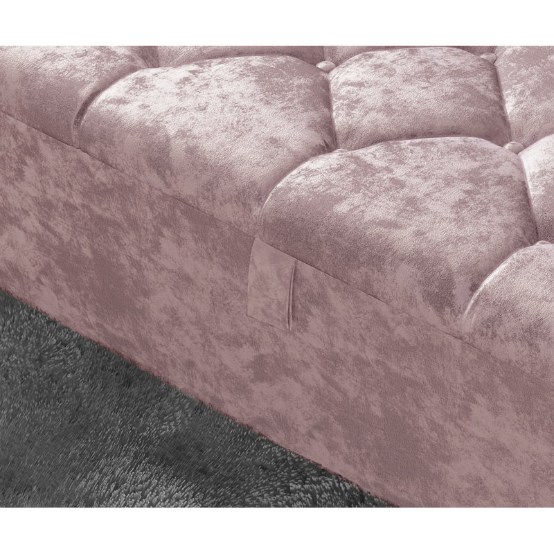 102 Wide Crushed Velvet Ottoman Storage Box with Hydrolic Arm, Pink