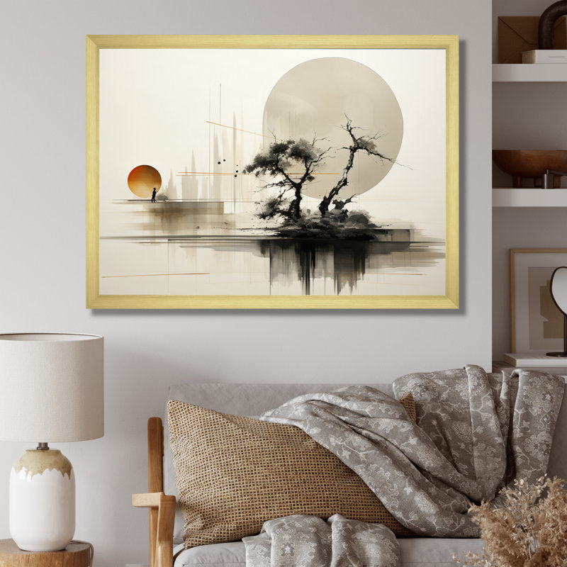 Art asiatique Sumie Zen I - art mural asiatique, Cadre doré simple, H 30 po x l 40 po x P 1,5 po