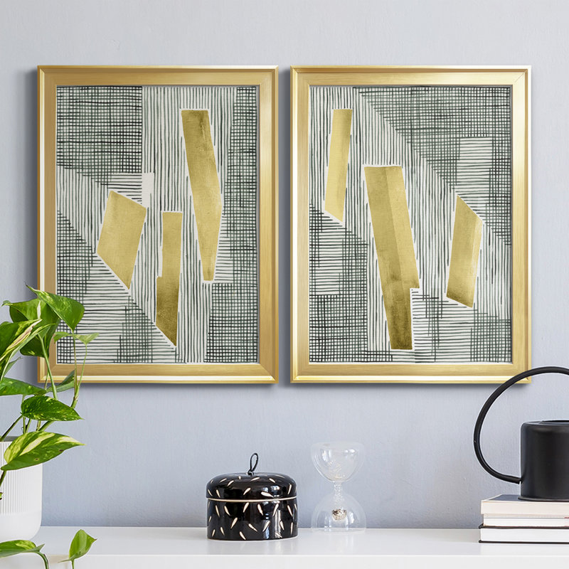 Shadow Screen I - ensemble de 2 peintures sur toile encadrées, H 36,5 po x l 53 po x P 1 po, Cadre doré
