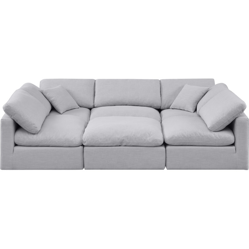 Itala Upholstered U-Shaped Sectional Reversible, Grey Linen Textured Fabric
