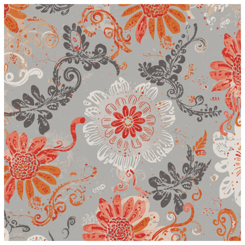 Gray Floral Pattern Window Curtains, Floral Sheer & Blockout Curtains - 1 Panel, 50" x 92" - 1 Panel, Sheer