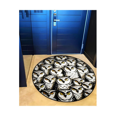 Yellow-Eyed Owl Patterned Woven  Washable Carpet