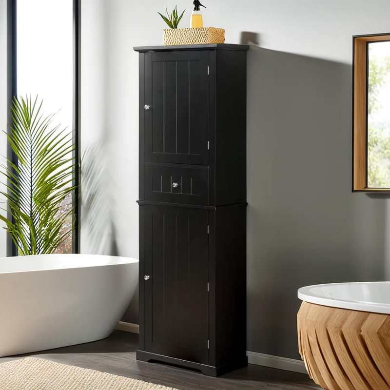 67.3" Tall Freestanding Bathroom Storage Cabinet, Black
