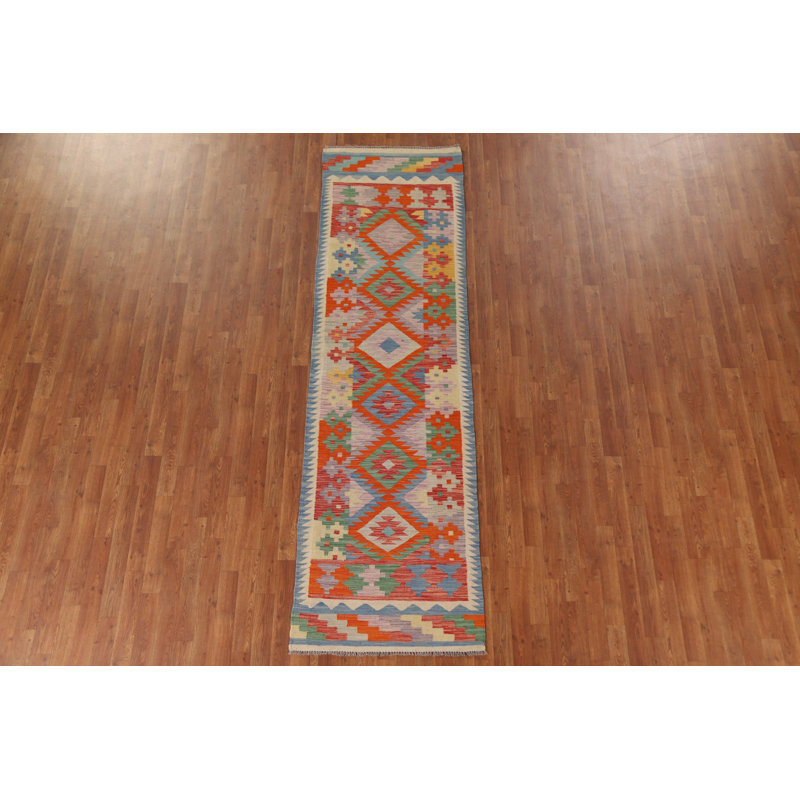 Tapis de couloir oriental géométrique Kilim 3 x 10