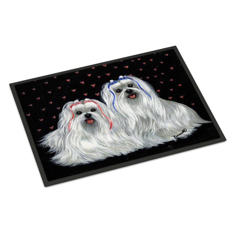 Guerrie Non-Slip Outdoor Doormat, Maltese Sweethearts
