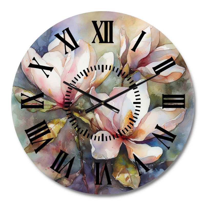 Horloge murale rose Magnolia Symphony III - Floral Magnolias, Médium