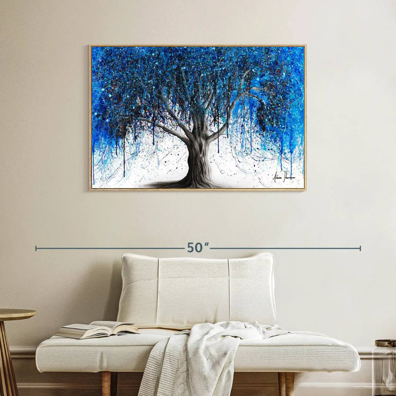 Arbre bleu au clair de lune, Cadre flottant en bois naturel, 40 po x 27 po