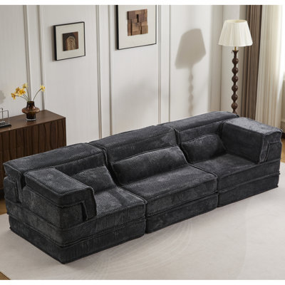 Canapé 3 places Mahjong surdimensionné avec sectionnel modulaire convertible, tissu polaire circulaire, aucun assemblage requis, mousse à mémoire de forme haute densité, oreillers pour une ambiance relaxante, matelas de sol à compression, modulaire sans os à monter soi-même.