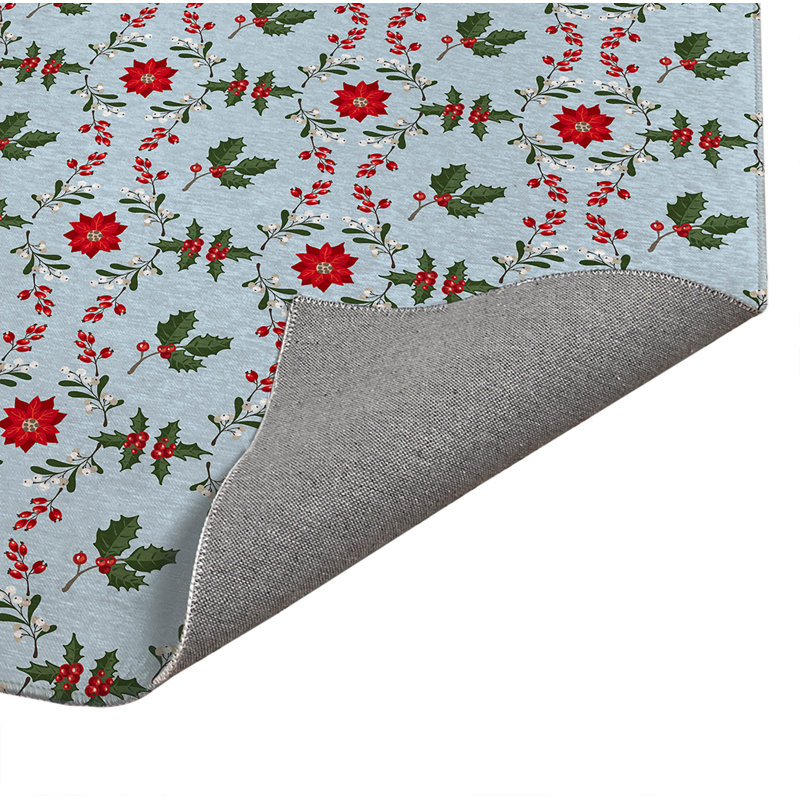 Tapis de cuisine Botanical Poinsettia, Rectangulaire 3 pi x 2 pi, Bleu