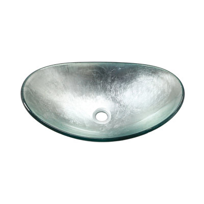Artistic Silver Sink Crafted From Tempered Glass, Pop - Up Drain, Ideal For Modern Bathrooms, 12.89 Lb Product Weight Glass Bathroom Sink, Integrated Mechanism, Various Home Settings, 18.7 Package