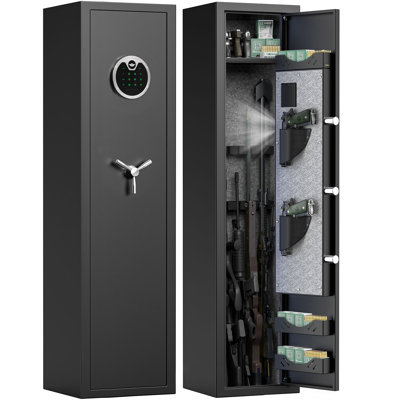 3-5 Gun Safe, 54'' Biometric Gun Safe For Pistols, Fingerprint Safe With Removable Shelf And Backlit Keypad, Quick Access Gun Cabinet With Dual Alarm And Mute Function