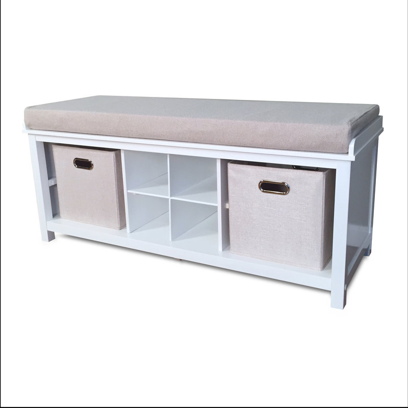 John Louis Home Solid Wood Entry Bench with Shoe Divider and 2-Bins, White