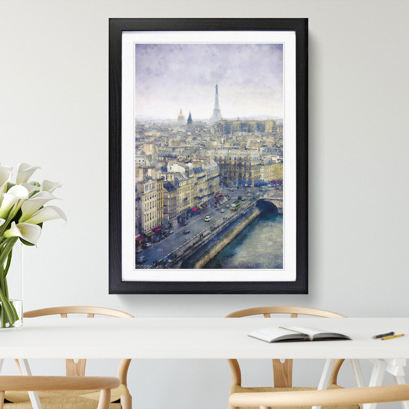 View of the Eiffel Tower in Paris France 1 Piece Single Picture Frame Painting on MDF, 87cm H x 62cm W x 2cm D, Black Framed