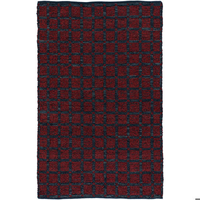 Tapis intérieur en cuir uni rouge/noir tissé à la main Lee-Abele