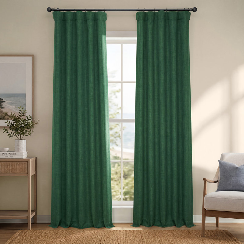 Ottis Faux Linen Room Darkening Curtain Panel, Key Green, 50" W x 84" L