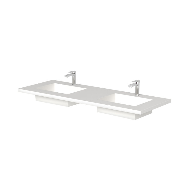 Plateau de meuble-lavabo double 72 po avec lavabos intégrés Serenity - blanc, Simple, Blanc