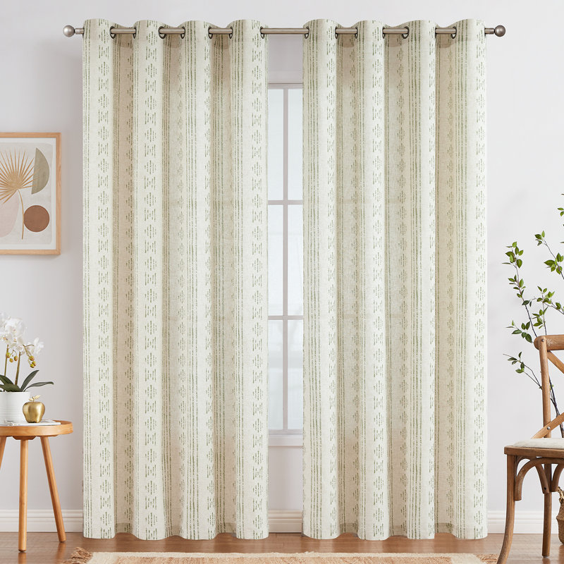 Amadas Linen Semi-Sheer Rod Pocket Curtain Pair, Sage/Flax, 52" W x 84" L