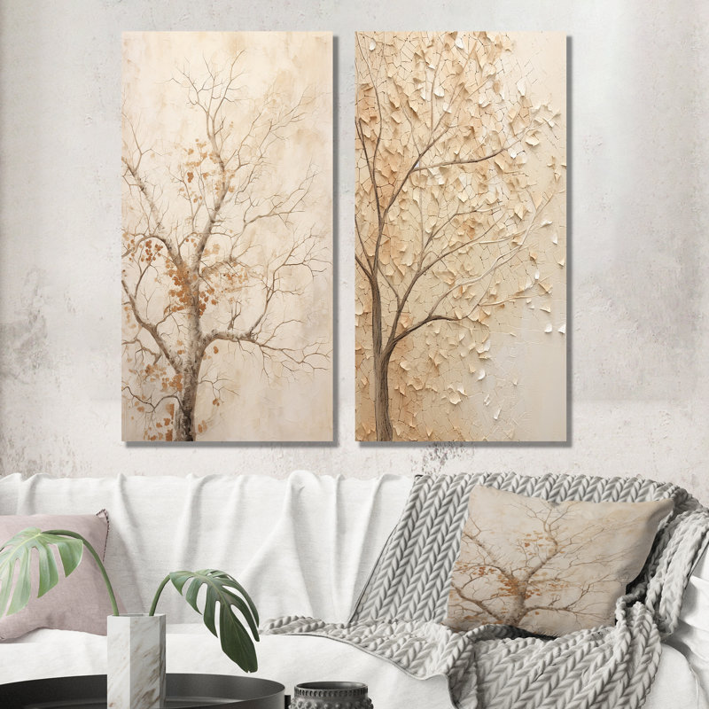 Minimalisme beige arbre d'érable solitude - arbre d'érable en métal, ensemble de 2, H 32 po x l 32 po