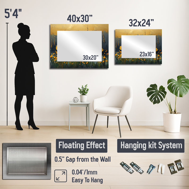 «Dark Summer Daisies Field Landscape II», art mural miroir floral, imprimé sur métal, 30 po x 40 po