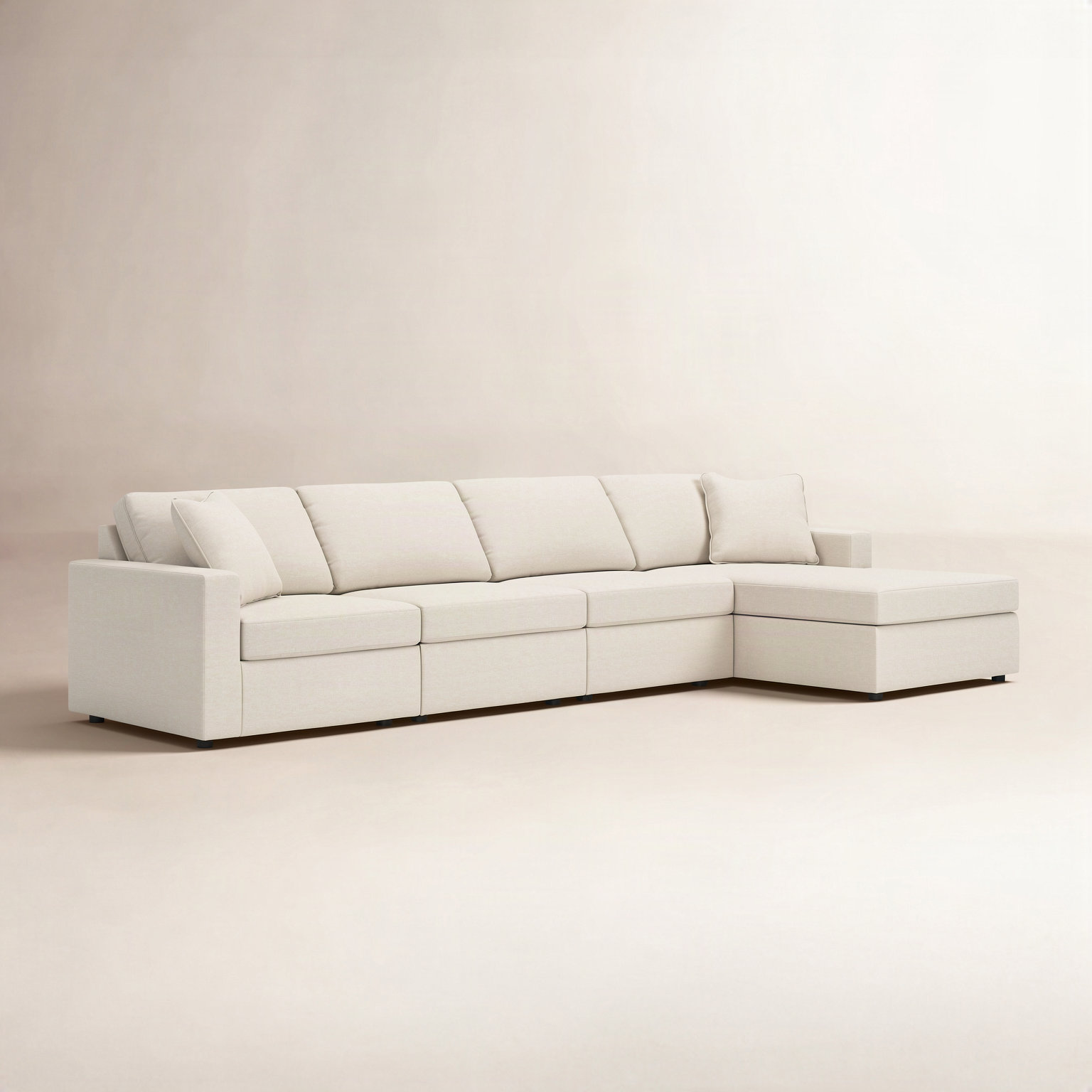 Modular Sectional, 36" H x 140" W x 68"D, Right Hand Facing, Beige Polyester