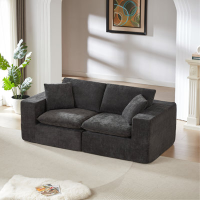 Nuage de chenille moderne avec confort unique, 2 sièges, tissu doux, pour une maison et un appartement librement combinables, noir, profondeur de 78,89 po