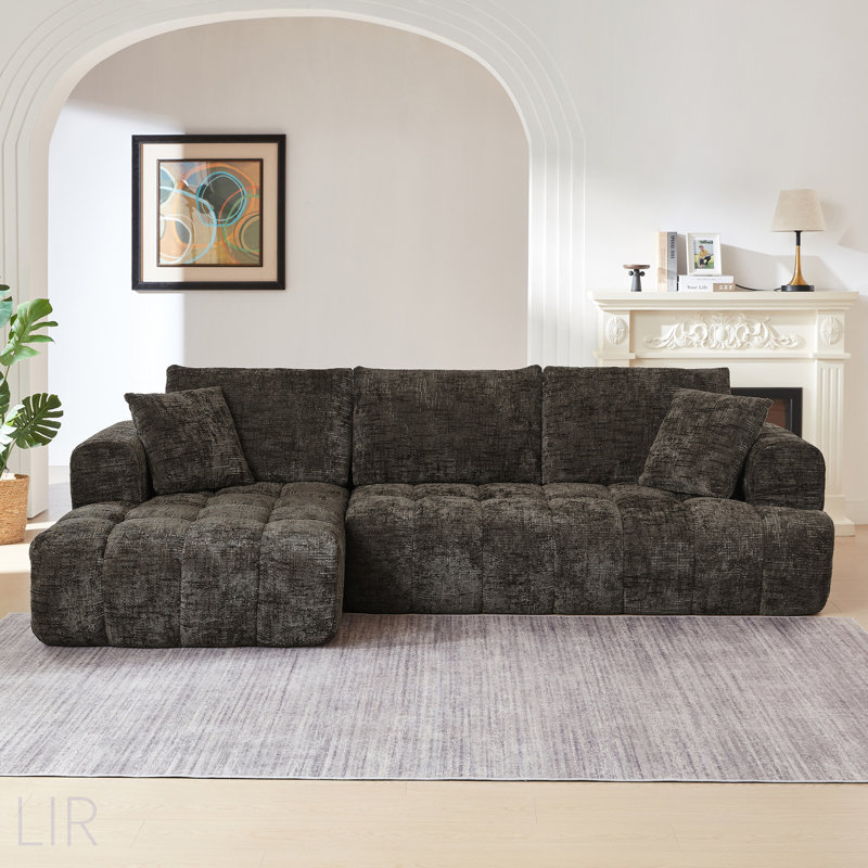 Chenille L-Shape Luxury Sectional Oversized Sofa, Minimalist Design, Comfy Sleeper Couch For Living Room, Apartment & Reception Spaces, No Assembly Required