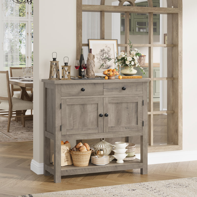 Console 35,4 "avec tiroirs et armoire Latiasha, Gris délavé