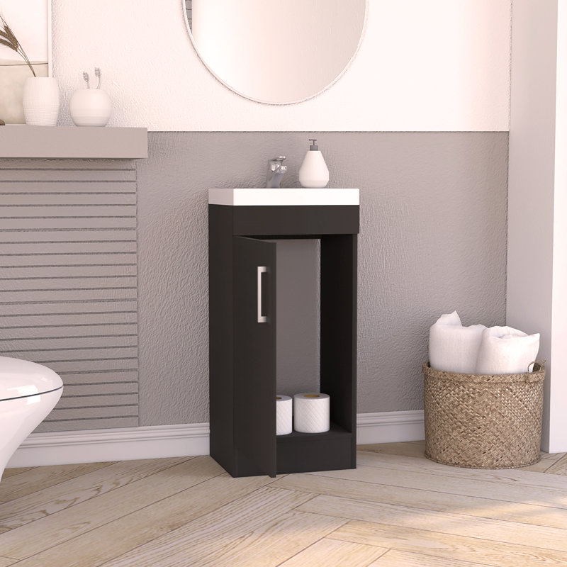 Meuble-lavabo Madrid, poignée en métal, armoire à une porte, Noir