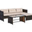 Sofa d'extérieur 3 pièces - Terrasse avec méridienne et coussins moelleux, table en verre facile à nettoyer, protection, beige, verre trempé confortable, usage par tous les temps.